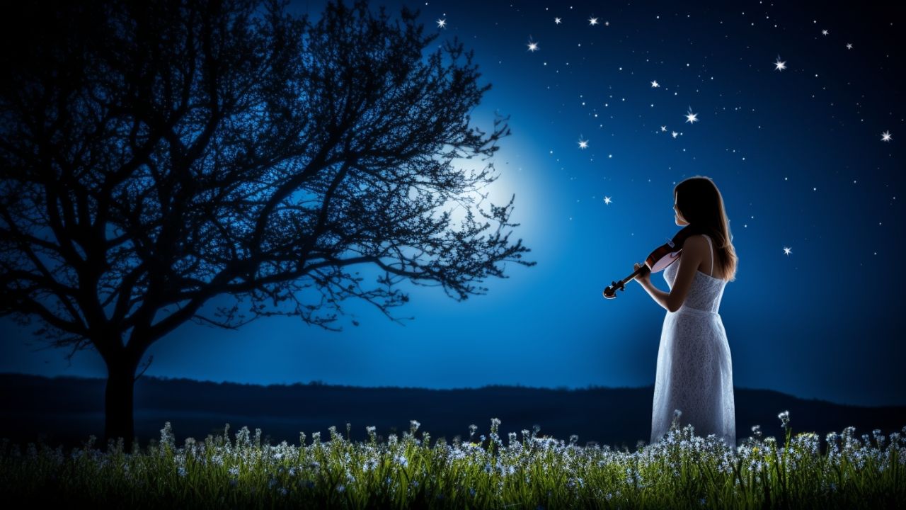 Woman Playing the Violin In Nature at Night - FREE Download