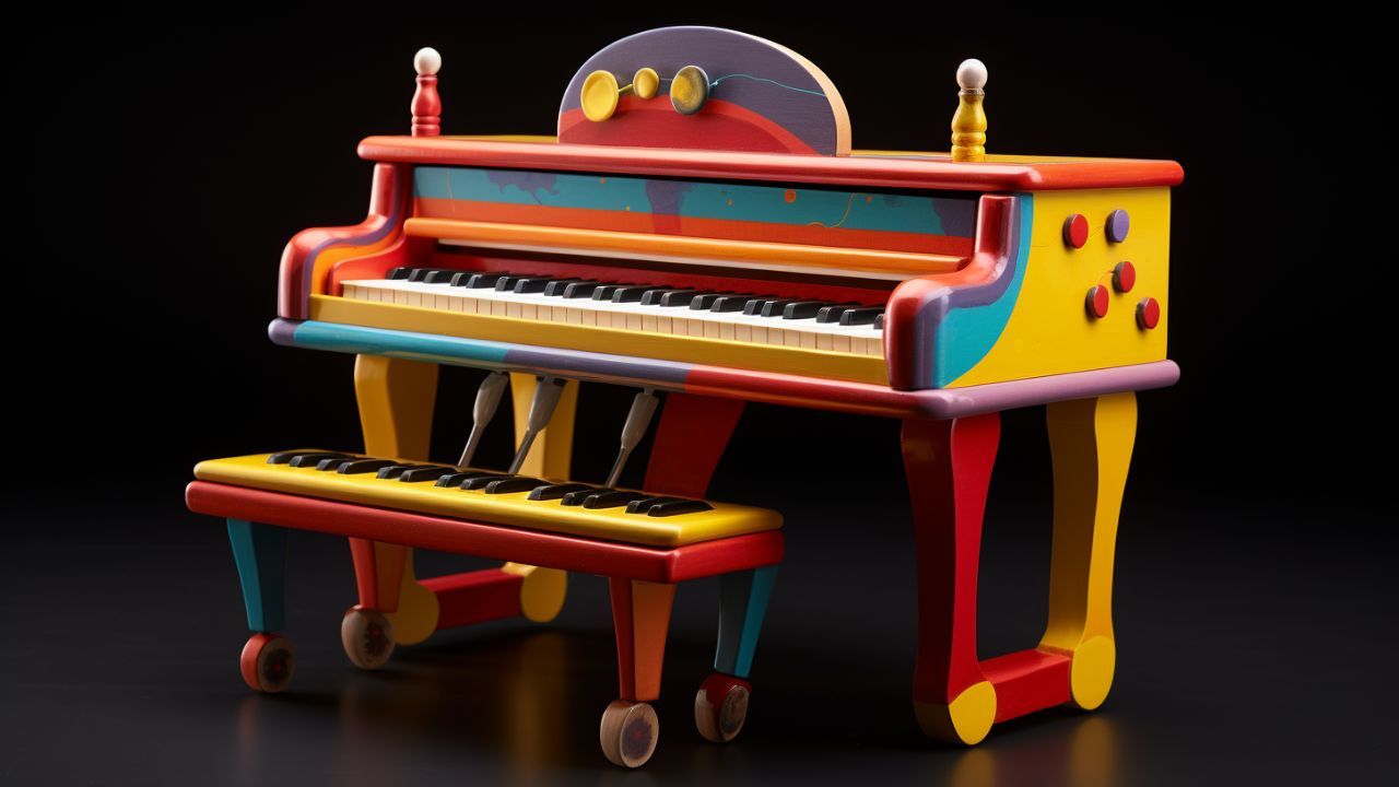 Brightly Coloured Quirky Toy Piano with a Dark Background - Free Download