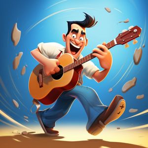 Cartoon of a Happy Man Playing Guitar - Free Download