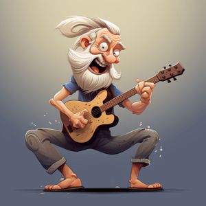 Cartoon of an Old Man With a Beard Playing Acoustic Guitar - Free Download