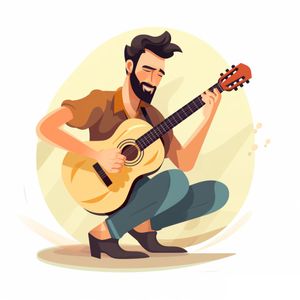 Illustration of a Man Playing a Nylon String Acoustic Guitar While Kneeling Down - Free Download