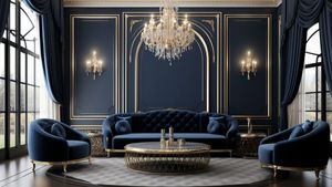 Large Royal Blue Period Style Themed Living Room - Free Download