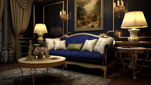 Navy Blue and Gold Themed Period Style Living Room - Free Download