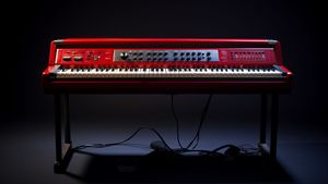 Red Electric Piano with a Dark Background - Free Download