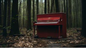 Red Upright Piano in a Woodland - FREE Download