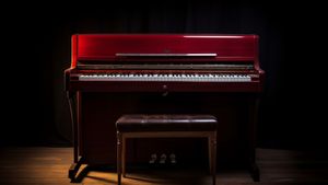 Red Upright Piano with Stool - FREE Download
