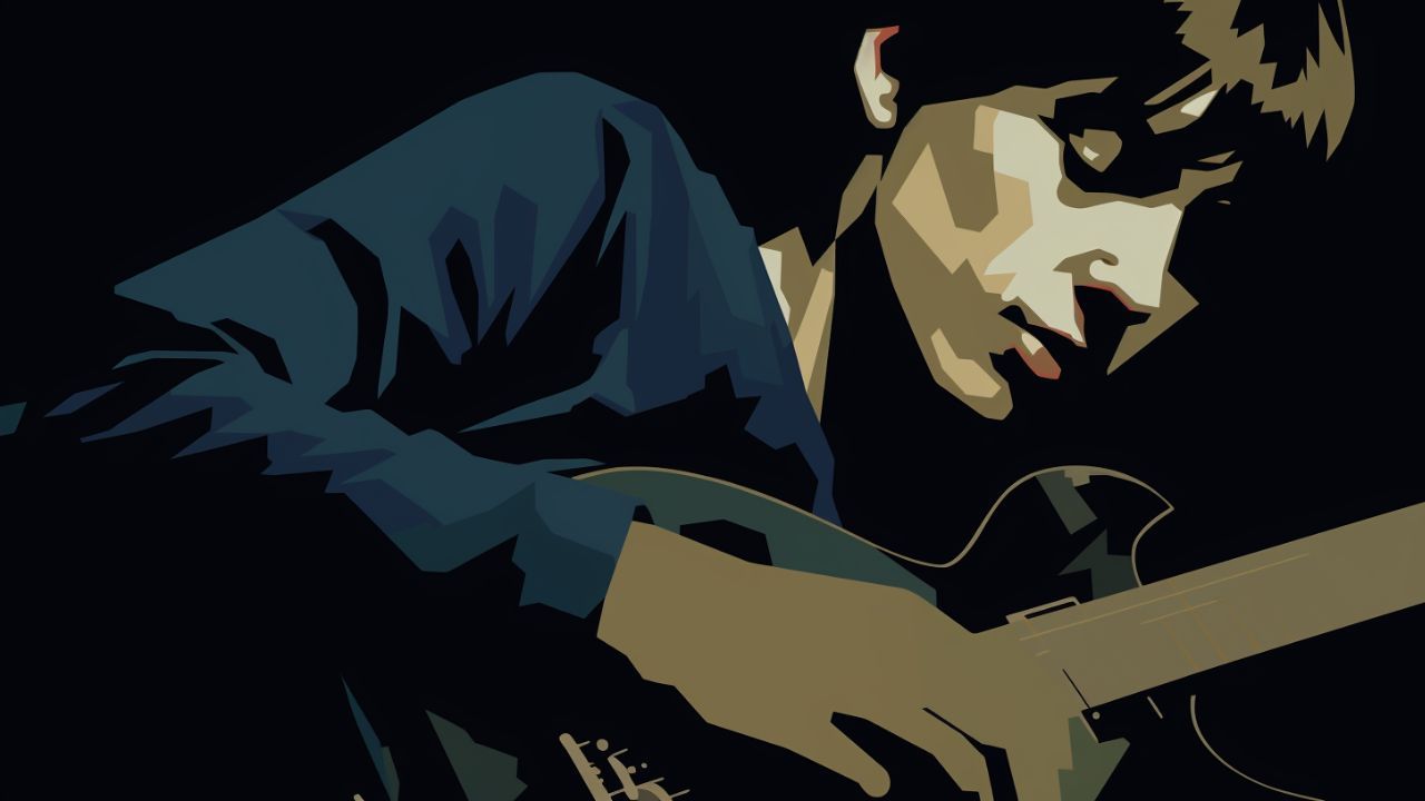 Screenprint of a man playing the guitar - Free Download