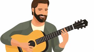 Simple illustration of a man with a beard playing the guitar - Free Download
